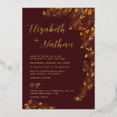 Modern Elegant Floral Burgundy & Gold Wedding Folie Uitnodiging (Voorkant)