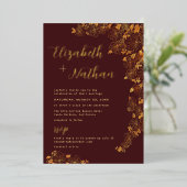 Modern Elegant Floral Burgundy & Gold Wedding Folie Uitnodiging (Staand Voorkant)