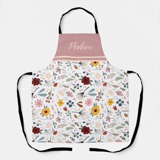 Modern Elegant Floral Calligrafie op maat Schort (Voorkant)