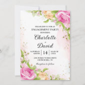 Modern Elegant Floral Chic Engagement Party Kaart (Voorkant)