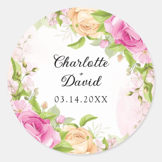 Modern Elegant Floral Chic Wedding Classic Round Ronde Sticker (Voorkant)