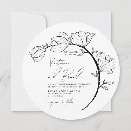 Modern Elegant Floral Circle Branch Wedding Kaart (Voorkant)