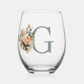 Modern Elegant Floral Custom Monogram Wijnglas Zonder Voet (Voorkant)