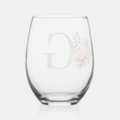 Modern Elegant Floral Custom Monogram Wijnglas Zonder Voet (Achterkant)