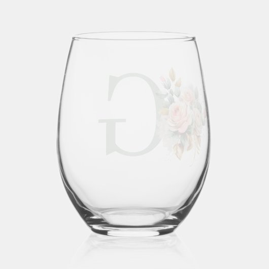 Modern Elegant Floral Custom Monogram Wijnglas Zonder Voet (Achterkant)