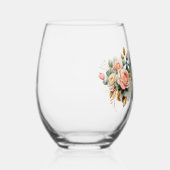 Modern Elegant Floral Custom Monogram Wijnglas Zonder Voet (Rechts)