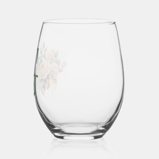 Modern Elegant Floral Custom Monogram Wijnglas Zonder Voet