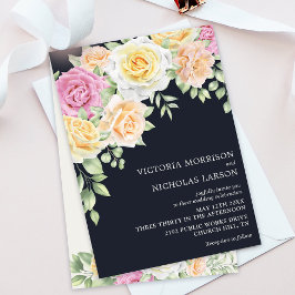 Modern Elegant Floral Dark Wedding Invitation Kaart