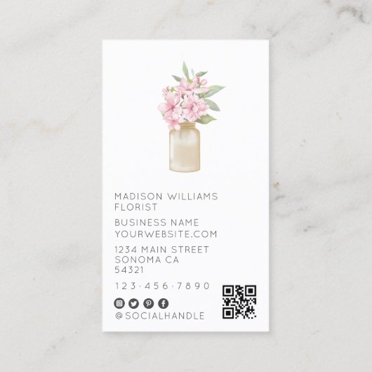 Modern Elegant Floral Design Bloemist QR Code Visitekaartje (Achterkant)