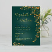 Modern Elegant Floral Emerald Green Wedding Gold Folie Uitnodiging (Staand Voorkant)