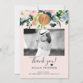 Modern elegant floral gold afstudeerder afstuderen bedankkaart (Voorkant)