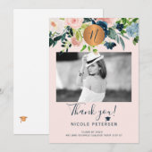 Modern elegant floral gold afstudeerder afstuderen bedankkaart (Voorkant / Achterkant)