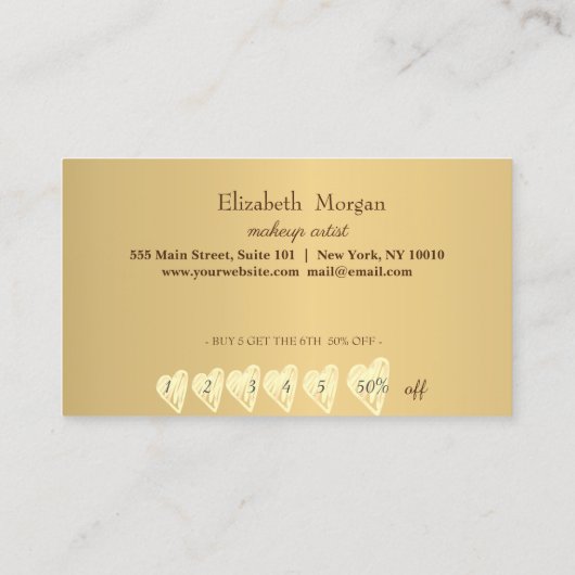 Modern Elegant Floral Gold Hearts, Lijst Klantenkaartje (Achterkant)