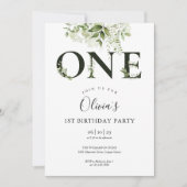 Modern Elegant Floral Greenery 1e verjaardag Kaart (Voorkant)