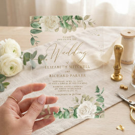 Modern Elegant Floral Greenery Wedding Acryl Uitnodigingen