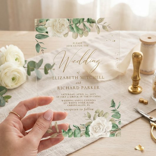 Modern Elegant Floral Greenery Wedding Acryl Uitnodigingen