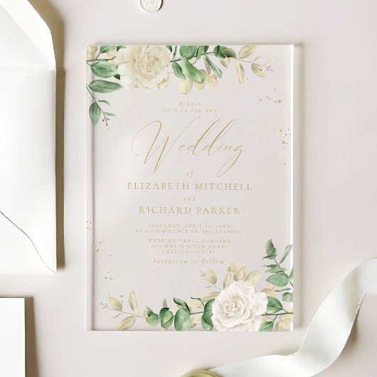 Modern Elegant Floral Greenery Wedding Acryl Uitnodigingen