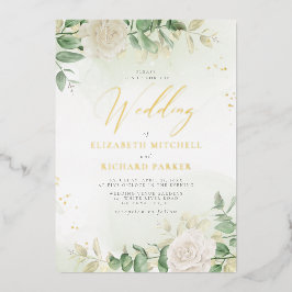 Modern Elegant Floral Greenery Wedding Folie Uitnodiging