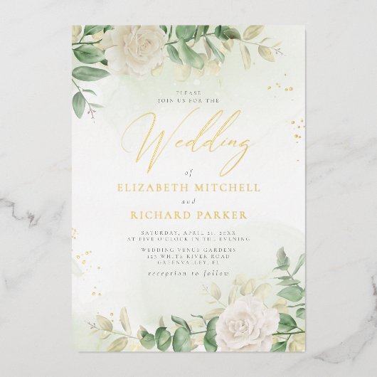 Modern Elegant Floral Greenery Wedding Folie Uitnodiging (Voorkant)