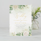 Modern Elegant Floral Greenery Wedding Folie Uitnodiging (Staand Voorkant)