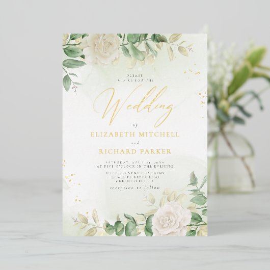 Modern Elegant Floral Greenery Wedding Folie Uitnodiging (Staand Voorkant)