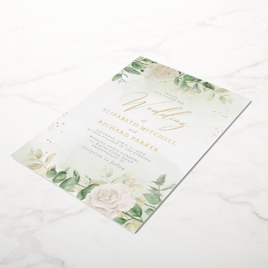 Modern Elegant Floral Greenery Wedding Folie Uitnodiging (Gedraaid)