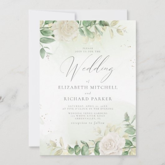 Modern Elegant Floral Greenery Wedding Kaart (Voorkant)