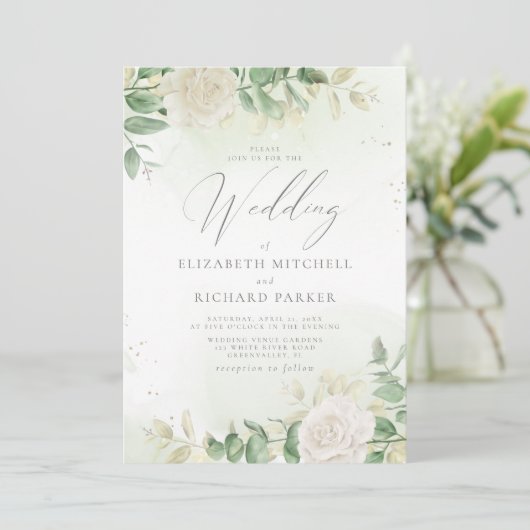 Modern Elegant Floral Greenery Wedding Kaart (Staand voorkant)