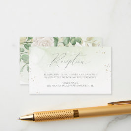 Modern Elegant Floral Greenery Wedding Reception Informatiekaartje