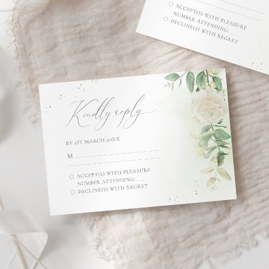 Modern Elegant Floral Greenery Wedding RSVP Kaartje