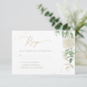 Modern Elegant Floral Greenery Wedding RSVP Kaartje (Staand voorkant)