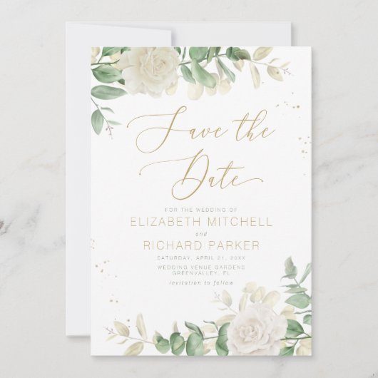 Modern Elegant Floral Greenery Wedding Save The Date (Voorkant)