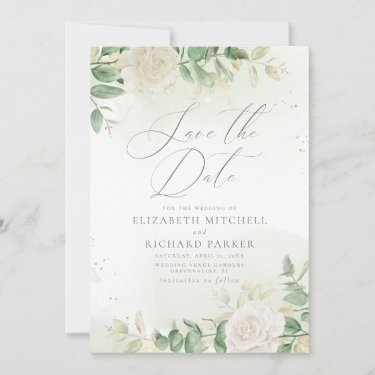 Modern Elegant Floral Greenery Wedding Save The Date (Voorkant)