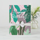 Modern Elegant Floral Happy Birthday Flat Card (Staand voorkant)