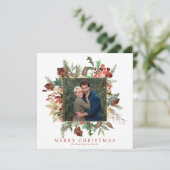 Modern Elegant Floral Holiday Kerstfoto Feestdagenkaart (Staand voorkant)