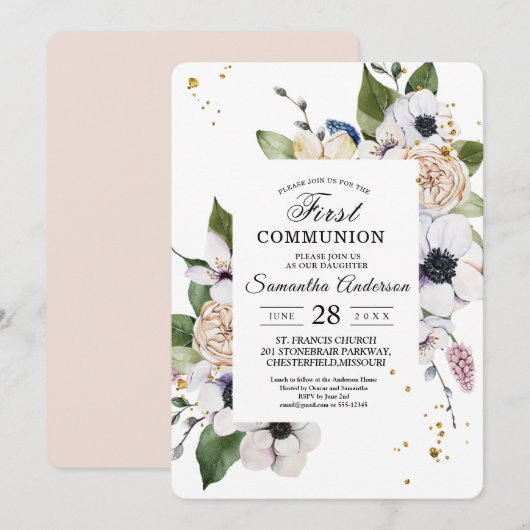 Modern Elegant Floral Lijst & Gold Drups Kaart (Voorkant / Achterkant)