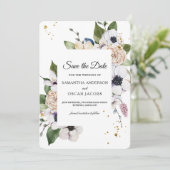 Modern Elegant Floral Lijst & Gold Drups Save The Date (Staand voorkant)