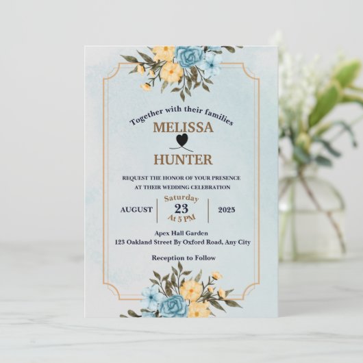 Modern Elegant Floral Lijst Waterverf Wedding Kaart (Staand voorkant)