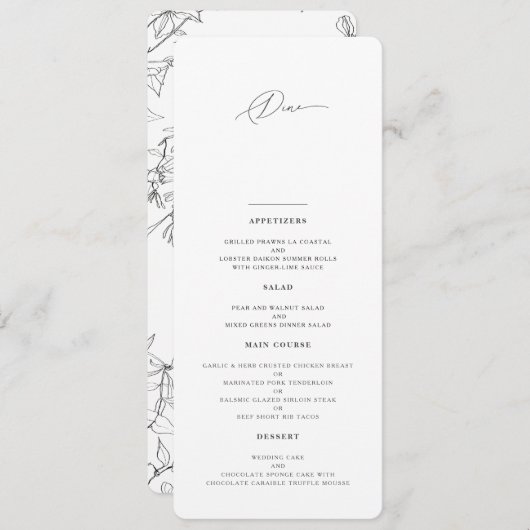 Modern Elegant Floral Line Art Wedding Menu (Voorkant / Achterkant)