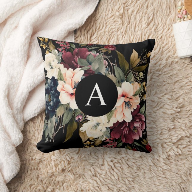 Modern Elegant Floral Monogram Gepersonaliseerd Kussen (Deken)