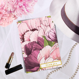 Modern Elegant Floral Pink Peonies Dank je Bedankkaart