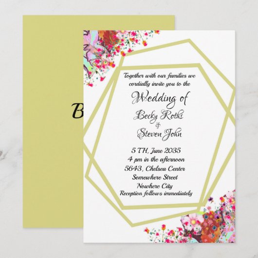Modern Elegant Floral Rustic Wedding Invitation Kaart (Voorkant / Achterkant)