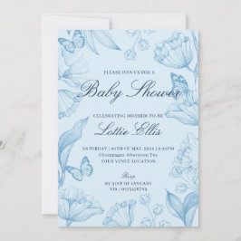 Modern Elegant Floral Sky Blue Boy Baby shower Kaart