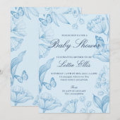 Modern Elegant Floral Sky Blue Boy Baby shower Kaart (Voorkant / Achterkant)