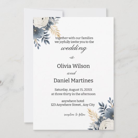 Modern Elegant Floral Wedding Invitation Kaart (Voorkant)