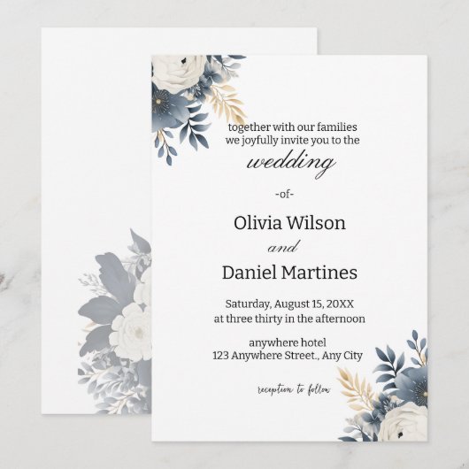 Modern Elegant Floral Wedding Invitation Kaart (Voorkant / Achterkant)