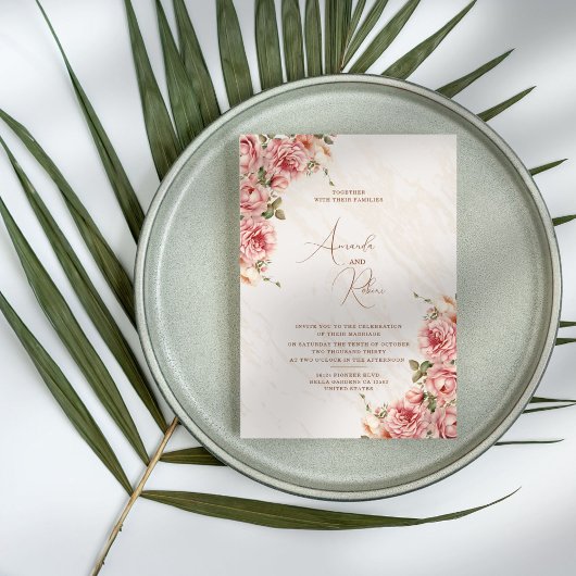 Modern Elegant Floral Wedding Invitation Kaart