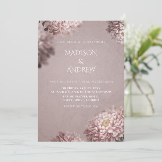 Modern Elegant Floral Wedding Invitation Kaart (Staand voorkant)