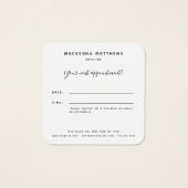 Modern Elegant Foliage Greenery Appointment Card Vierkante Visitekaartjes (Achterkant)