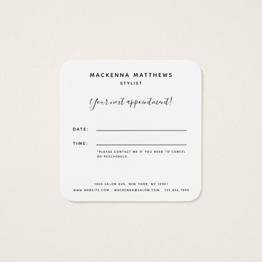 Modern Elegant Foliage Greenery Appointment Card Vierkante Visitekaartjes (Achterkant)